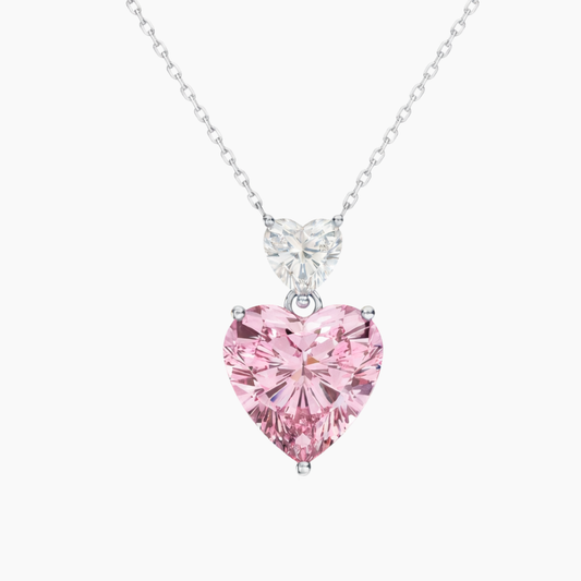 Toi et Moi Pink & White Pink Heart Pendant Lab Diamond ( 5 ct. tw. ) Necklace 18K Gold