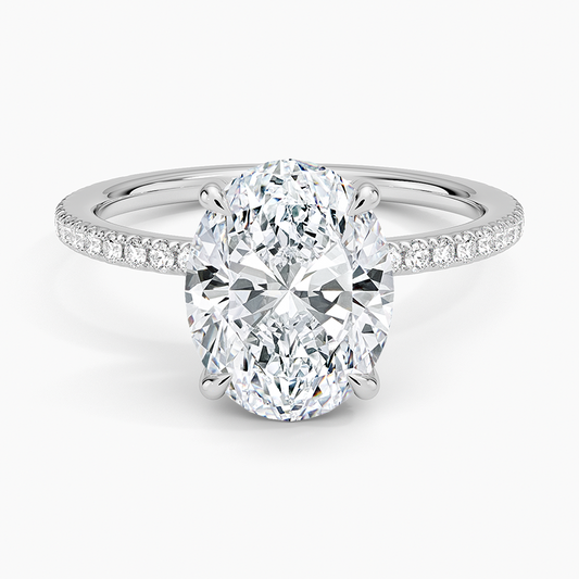 2.5 ct. Oval Lab Diamond Hidden Halo 3/4 Diamonds Pave Setting White Gold 18K