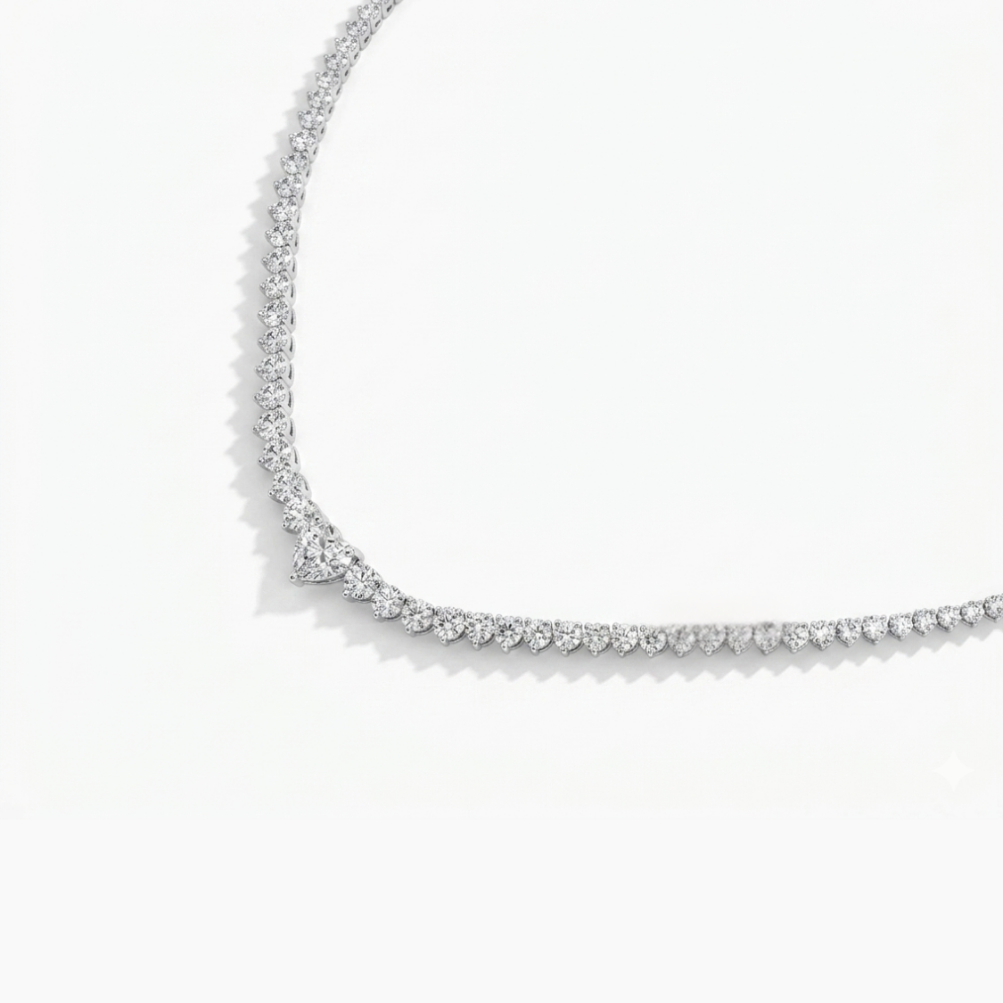 Tennis Riviera Lab Diamond (13 ct.) Necklace (16 in.) with Heart Center Diamond in 18K White Gold