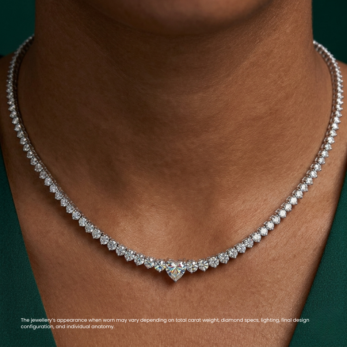 Tennis Riviera Lab Diamond (13 ct.) Necklace (16 in.) with Heart Center Diamond in 18K White Gold