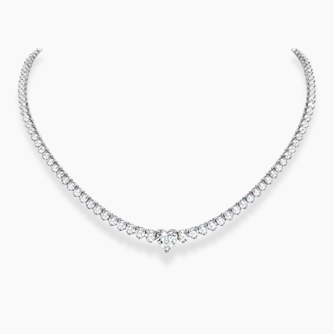 Tennis Riviera Lab Diamond (13 ct.) Necklace (16 in.) with Heart Center Diamond in 18K White Gold