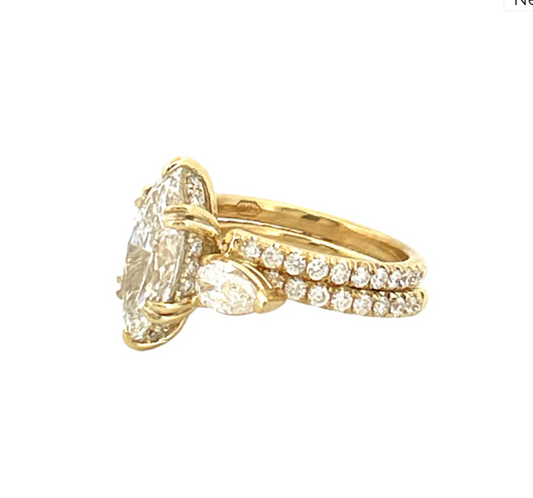 Custom Marquise Set | Engagement Ring Marquise 3 ct  + pears (0.3-0.5 ct) + Hidden Halo; Pave band 2 mm |  + Open extra band 2 mm | Yellow Gold 18K