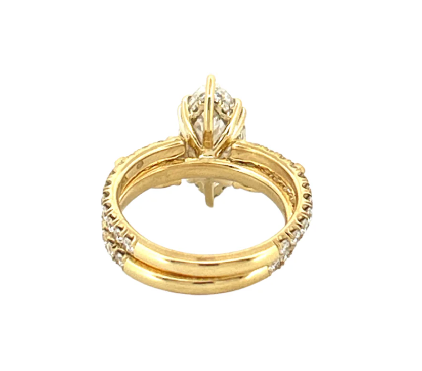 Custom Marquise Set | Engagement Ring Marquise 3 ct  + pears (0.3-0.5 ct) + Hidden Halo; Pave band 2 mm |  + Open extra band 2 mm | Yellow Gold 18K