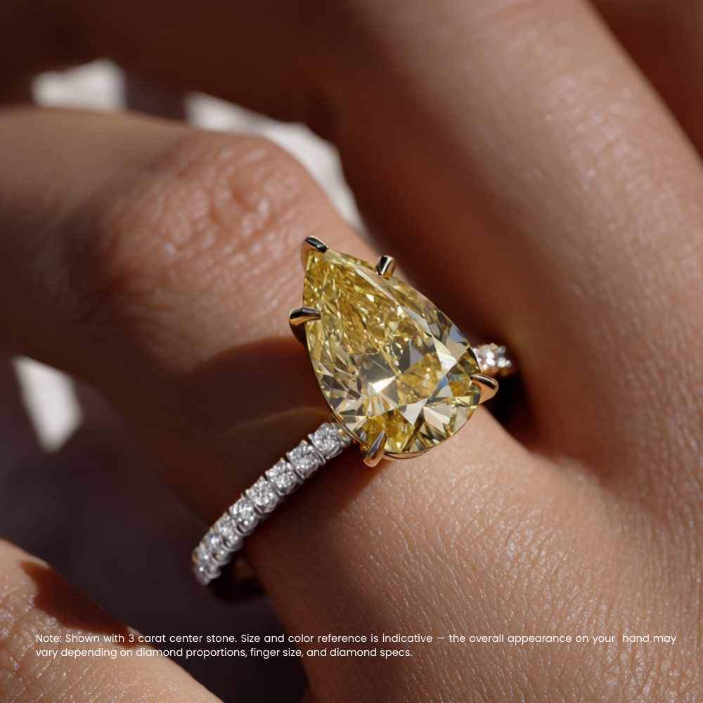 Pave Yellow Pear Lab Diamond Ring in 18K Gold