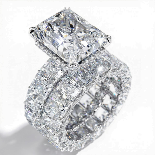 11 Carat Set of Jana Eternity Radiant (7 ct. tw.)  +  Radiant Eternity (4 ct. tw.) Lab Diamond Rings in White Gold 18K | IGI and SGL certificates