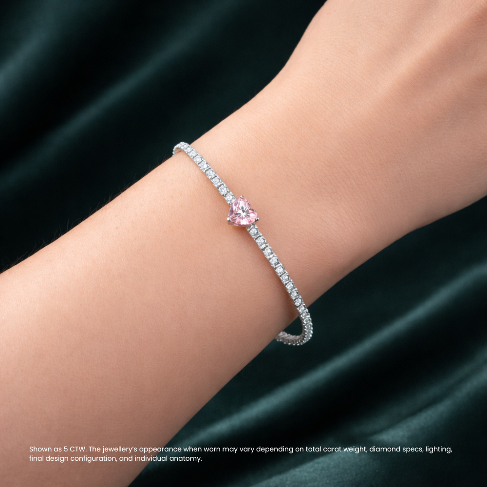 Pink Heart Tennis Lab Diamond Bracelet (5 ct. tw.) 18K White Gold
