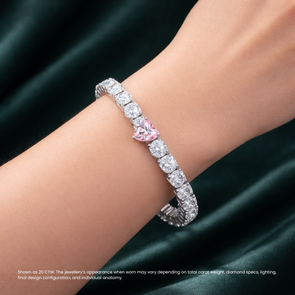 Pink Heart Tennis Lab Diamond Bracelet (20 ct. tw.) 18K White Gold