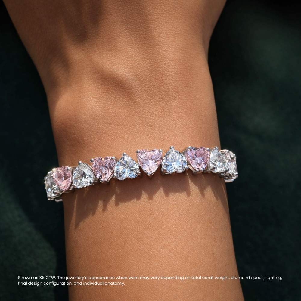 Pink and White North-South Heart Tennis Lab Diamond Bracelet (36 ct. tw.) 18K Gold