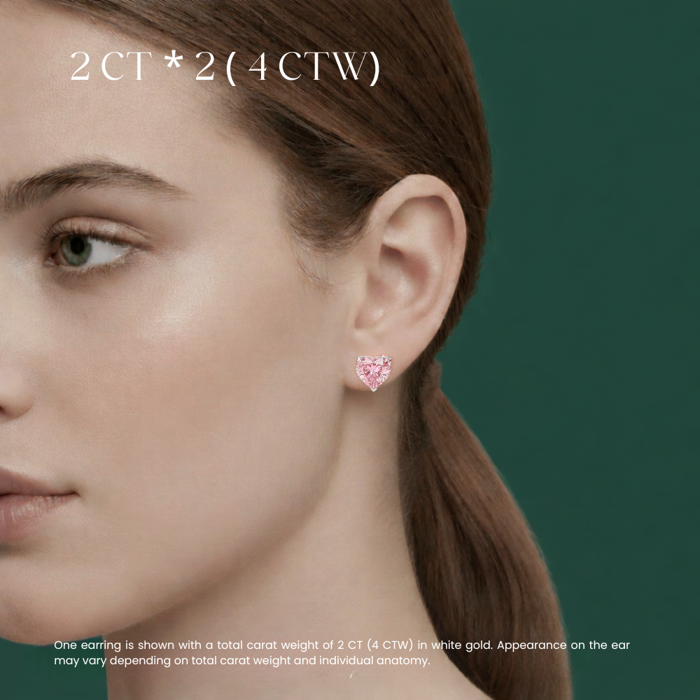 Pink Heart Stud Lab Diamond Earrings ( 2 ct * 2 ) 18K Gold