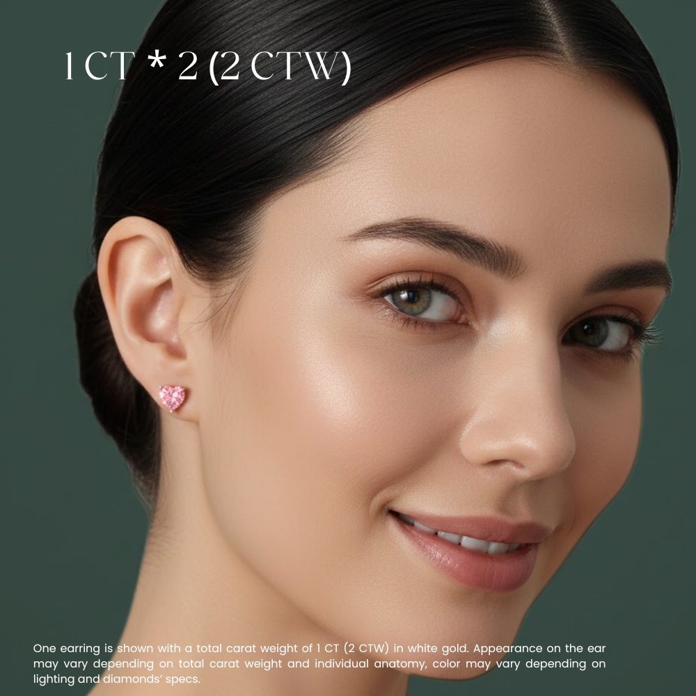 Pink Heart Stud Lab Diamond Earrings ( 1 ct * 2 ) 18K Gold