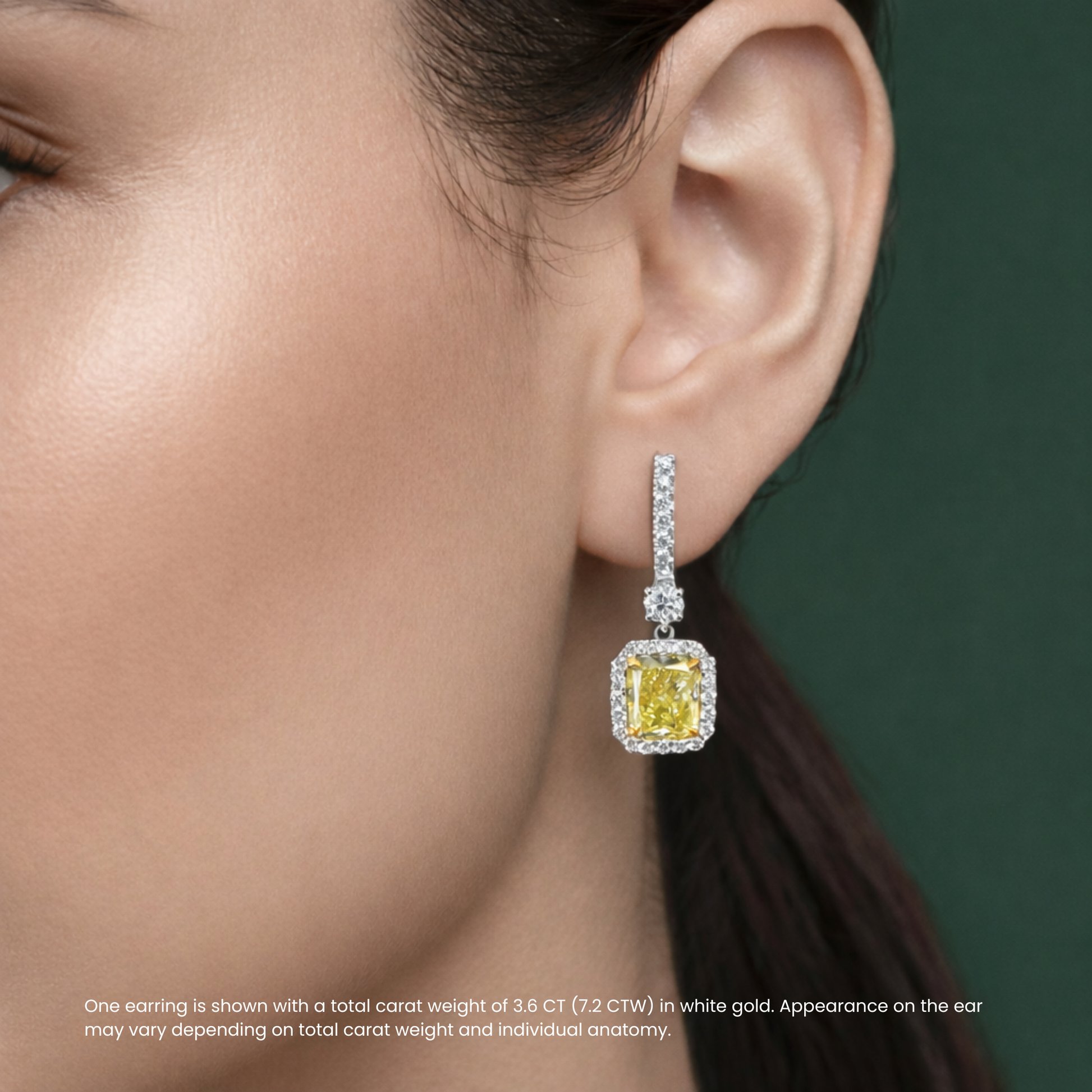 Angelica Halo Yellow Radiant Drop Lab Diamond Earrings ( 3.6 ct tw * 2 ) 18K Gold