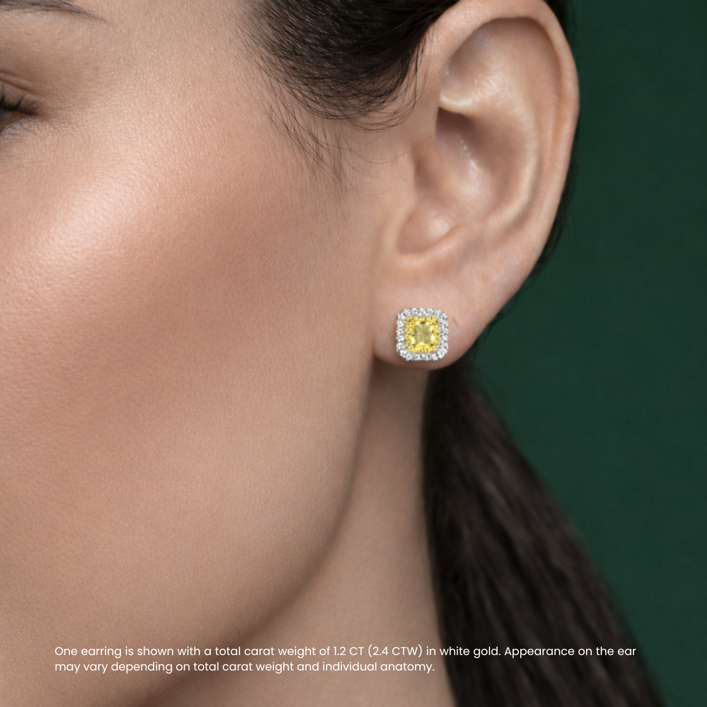 Halo Yellow Cushion Stud Lab Diamond Earrings ( 1.2 ct * 2.4 ) 18K Gold