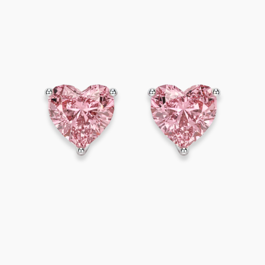 Pink Heart Stud Lab Diamond Earrings ( 1 ct * 2 ) 18K Gold