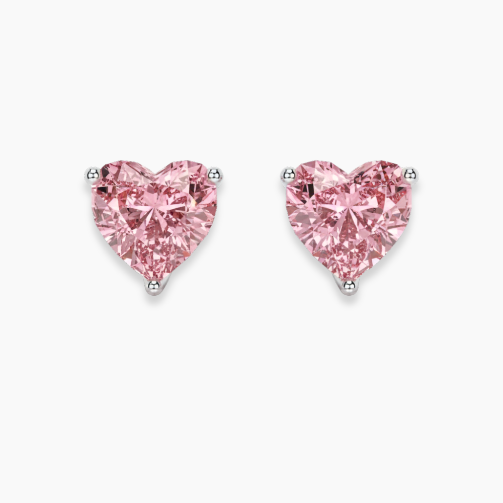 Pink Heart Stud Lab Diamond Earrings ( 4 ct * 2 ) 18K Gold