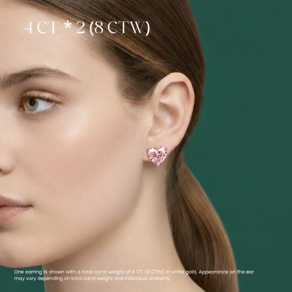 Pink Heart Stud Lab Diamond Earrings ( 4 ct * 2 ) 18K Gold