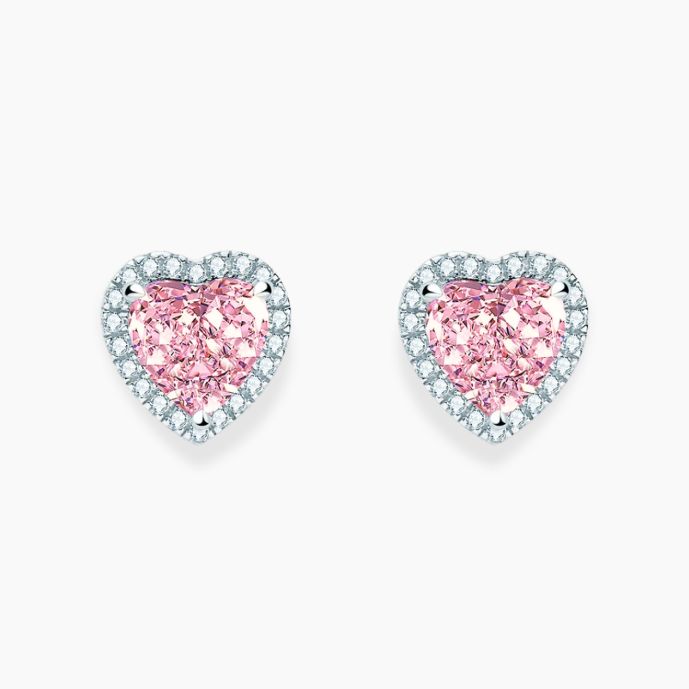 Halo Pink Heart Stud Lab Diamond Earrings ( 3 ct * 2 ) 18K Gold