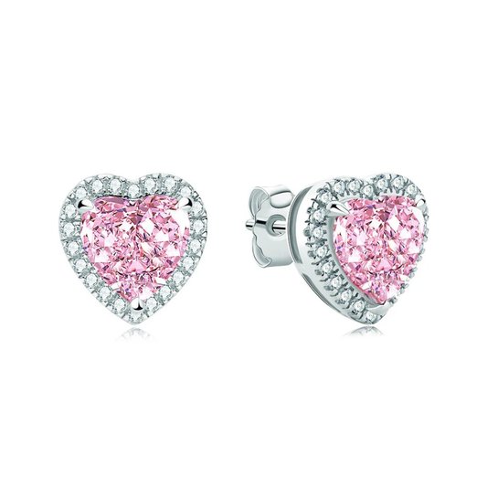 Halo Pink Heart Stud Lab Diamond Earrings ( 4 ct * 2 ) 18K Gold