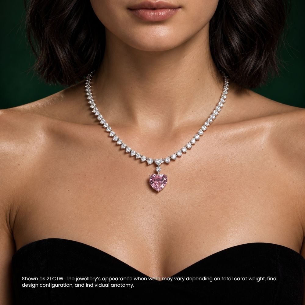 Pink Heart Tennis Lab Diamond ( 20 ct. tw. ) Pendant Necklace (16 in.) 18K White Gold