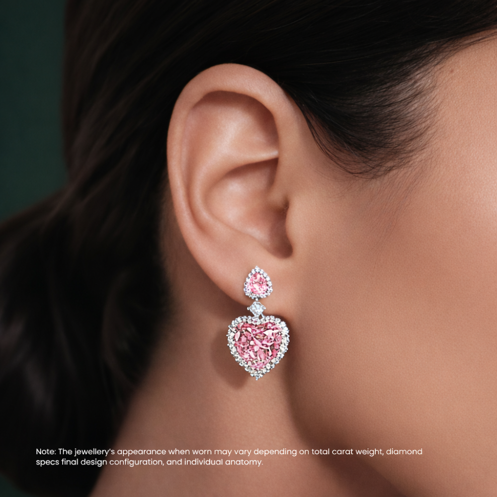 Gracia Halo Pink Heart Drop Lab Diamond Earrings ( 3.5 ct tw * 2 ) 18K Gold