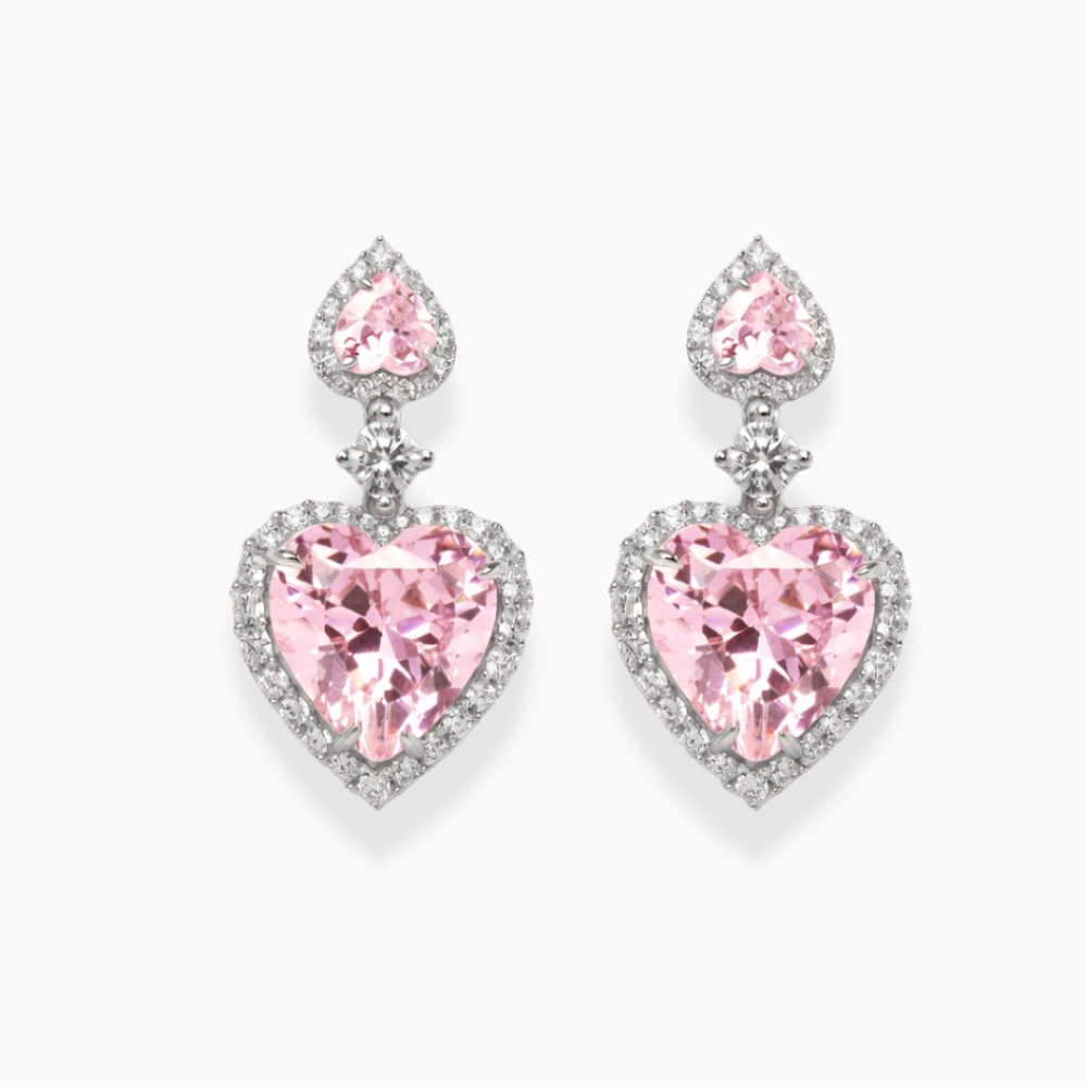 Gracia Halo Pink Heart Drop Lab Diamond Earrings ( 3.5 ct tw * 2 ) 18K Gold