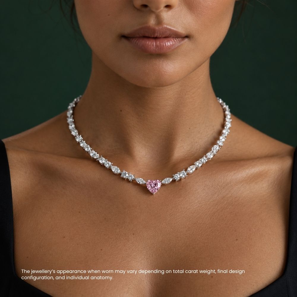 Alma Pink Heart Lab Diamond ( 24 ct. tw. ) Necklace (16 in.) 18K White Gold