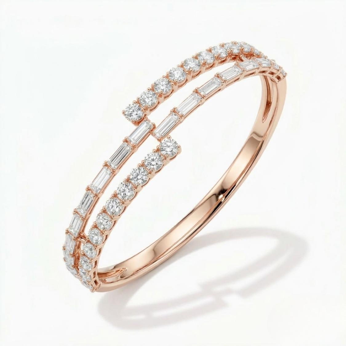 Myra Round & Baguette Lab Diamond ( 5 ct. tw) Bypass Bangle Bracelet 18K Gold