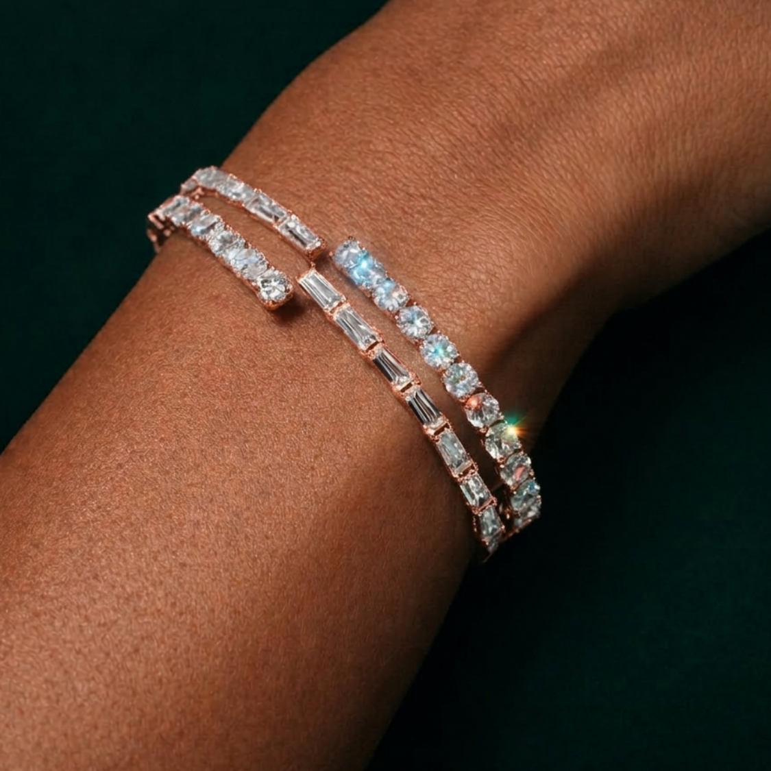 Myra Round & Baguette Lab Diamond ( 5 ct. tw) Bypass Bangle Bracelet 18K Gold
