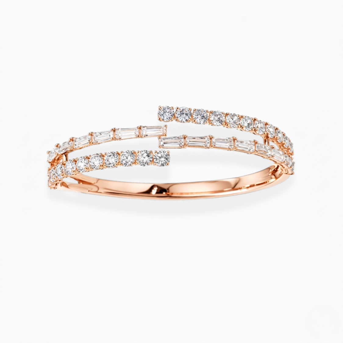 Myra Round & Baguette Lab Diamond ( 5 ct. tw) Bypass Bangle Bracelet 18K Gold