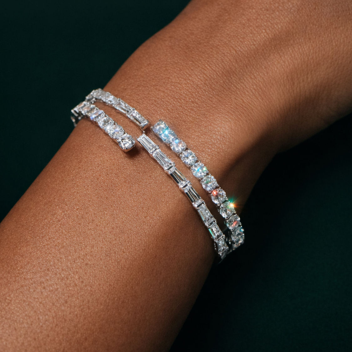 Myra Round & Baguette Lab Diamond ( 5 ct. tw) Bypass Bangle Bracelet 18K Gold