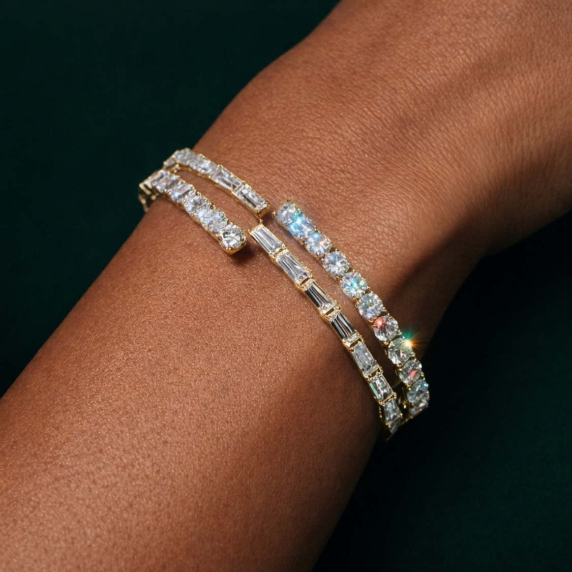 Myra Round & Baguette Lab Diamond ( 5 ct. tw) Bypass Bangle Bracelet 18K Gold