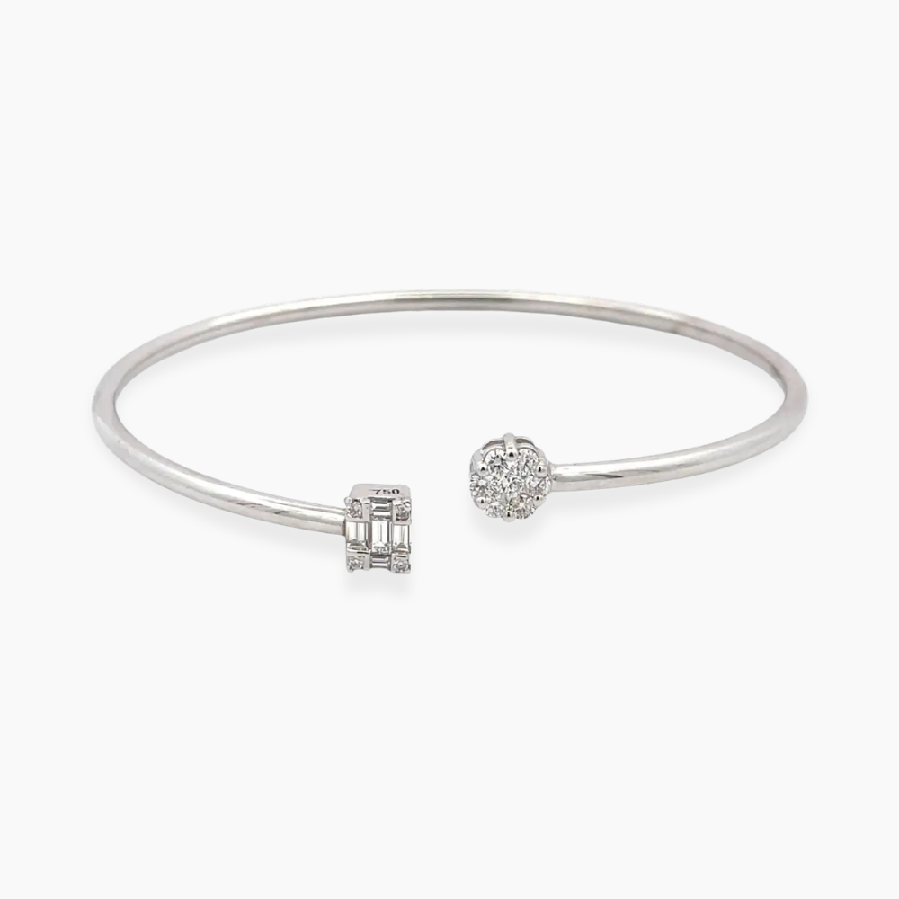 Baguette & Round Lab Diamond ( 1 ct. tw. ) Open Bangle Bracelet  18K Gold