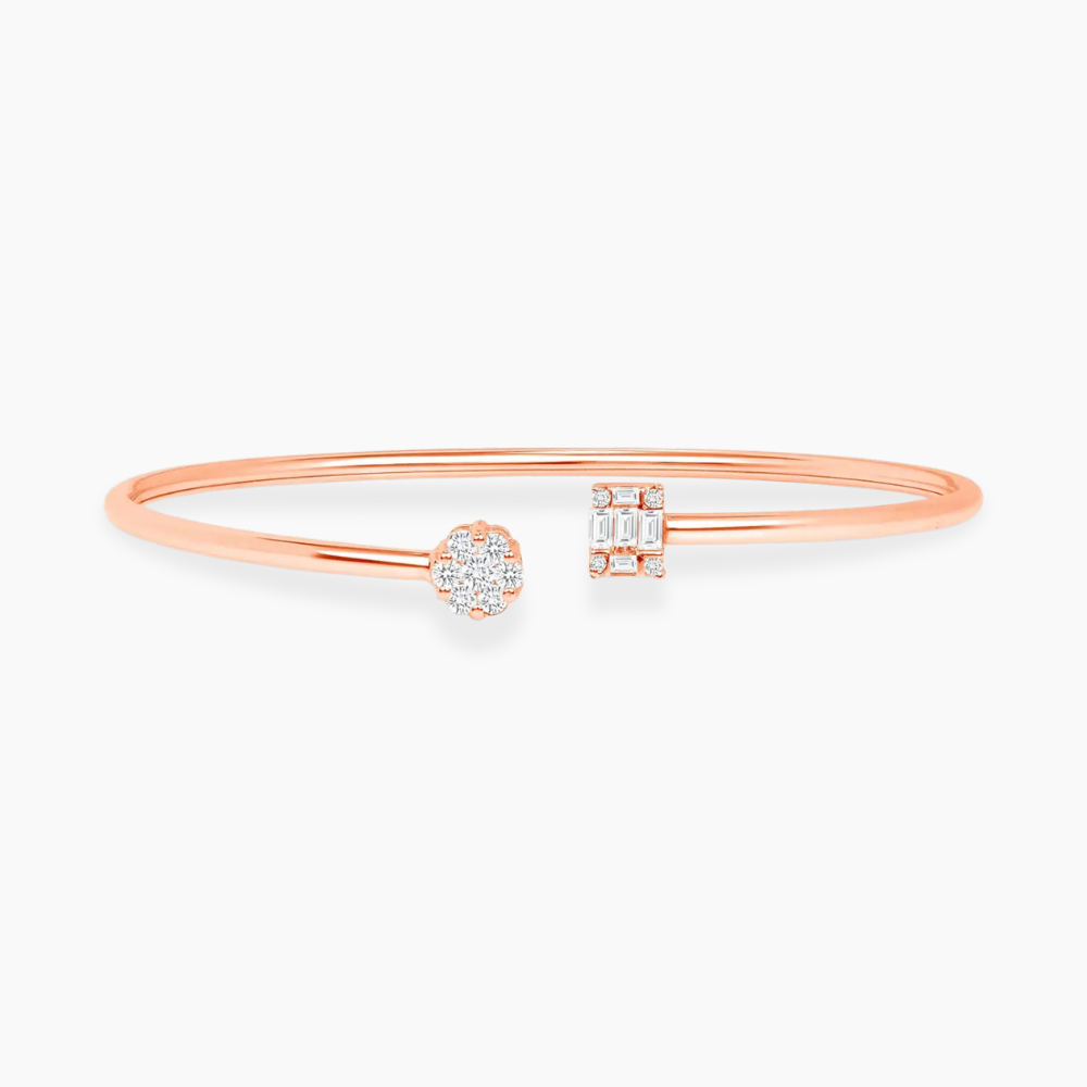 Baguette & Round Lab Diamond ( 1 ct. tw. ) Open Bangle Bracelet  18K Gold