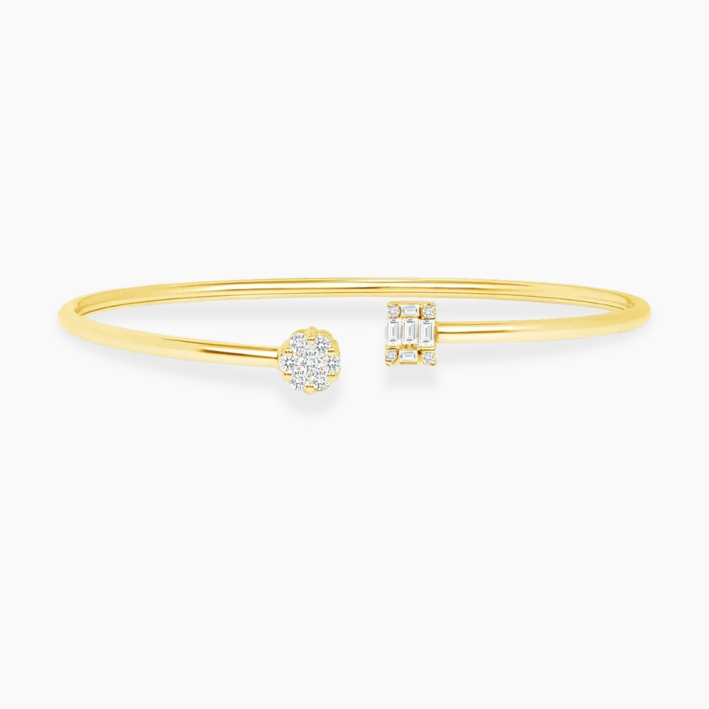 Baguette & Round Lab Diamond ( 1 ct. tw. ) Open Bangle Bracelet  18K Gold