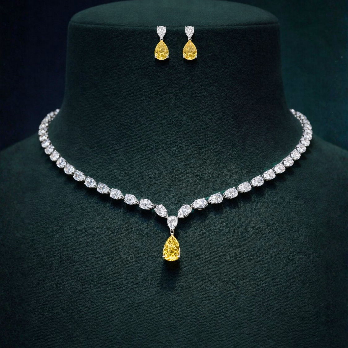 36 Carat Pear Lab-Grown Diamond Bridal Jewelry Set (Necklace & Earrings) in 18K White Gold