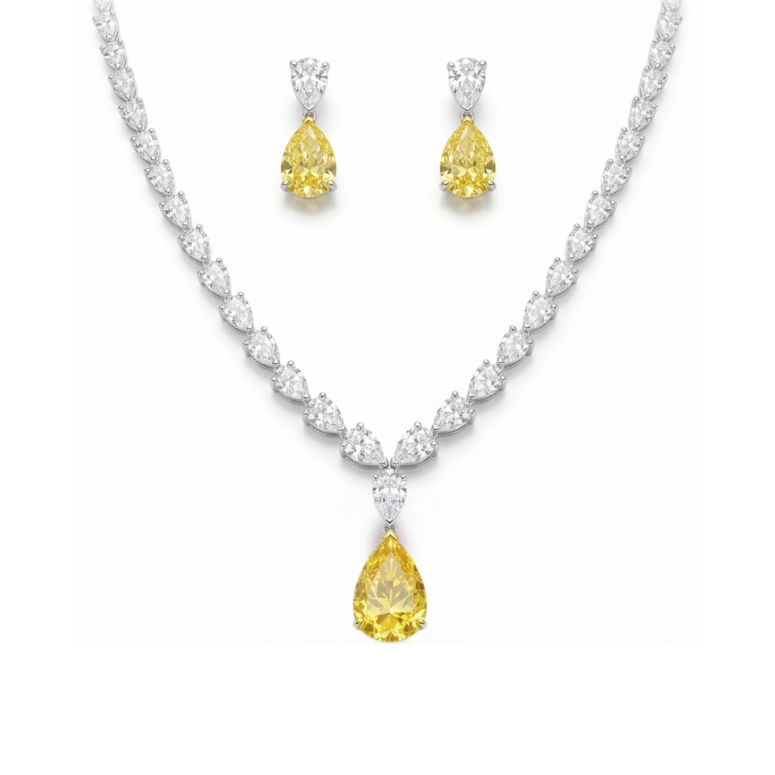36 Carat Pear Lab-Grown Diamond Bridal Jewelry Set (Necklace & Earrings) in 18K White Gold
