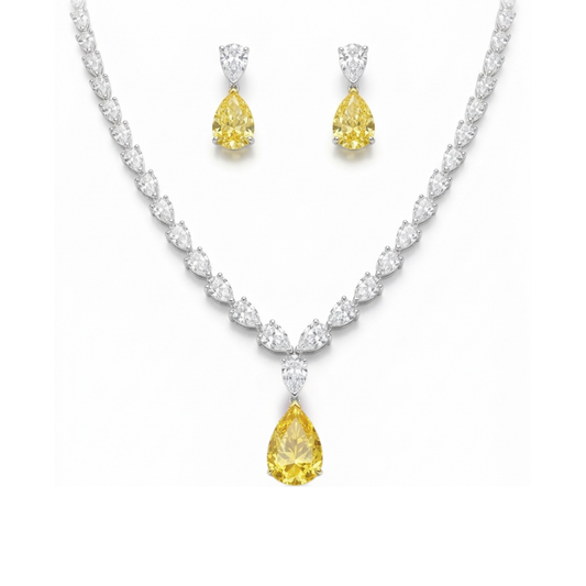 36 Carat Pear Lab-Grown Diamond Bridal Jewelry Set (Necklace & Earrings) in 18K White Gold