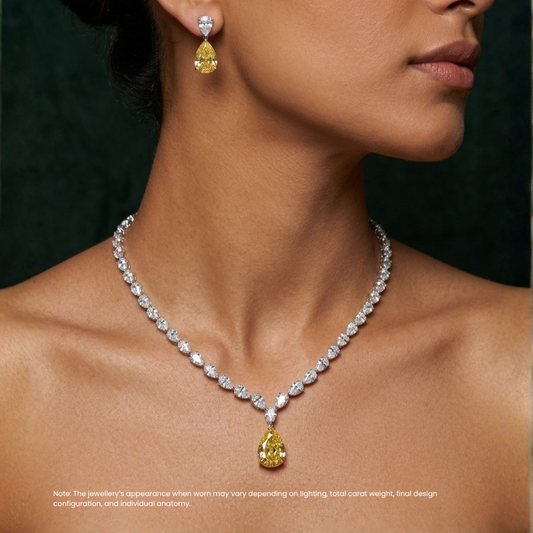 36 Carat Pear Lab-Grown Diamond Bridal Jewelry Set (Necklace & Earrings) in 18K White Gold
