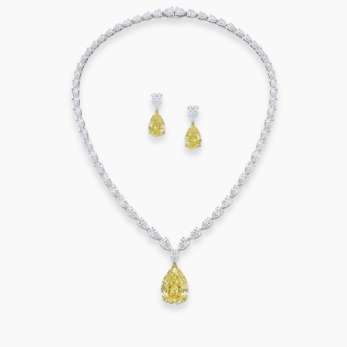 36 Carat Pear Lab-Grown Diamond Bridal Jewelry Set (Necklace & Earrings) in 18K White Gold