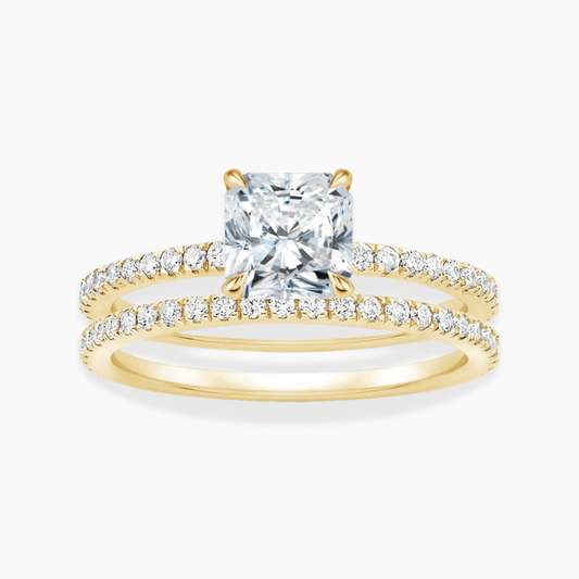 Classic Pave and Round Eternity Lab Diamond Ring Set in 18K Gold - Radiant