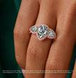 Aphrodite Trilogy Halo Pave Accents (Pink Side Diamonds) Fancy Green Pear Lab Diamond Ring in Rose Gold 18K
