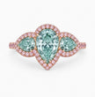 Aphrodite Trilogy Halo Pave Accents (Pink Side Diamonds) Fancy Green Pear Lab Diamond Ring in Rose Gold 18K