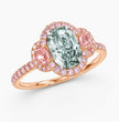 Athena Trilogy Halo Pave Accents (Pink Oval Side Diamonds) Fancy Green Oval Lab Diamond Ring in Rose Gold 18K