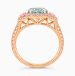 Athena Trilogy Halo Pave Accents (Pink Oval Side Diamonds) Fancy Green Oval Lab Diamond Ring in Rose Gold 18K