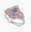 Michaela Halo Pave Accents (White and Pink Side Diamonds) Fancy Blue Pear Lab Diamond Ring in White Gold 18K
