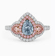 Michaela Halo Pave Accents (White and Pink Side Diamonds) Fancy Blue Pear Lab Diamond Ring in White Gold 18K