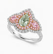Michaela Halo Pave Accents (White and Pink Side Diamonds) Fancy Green Pear Lab Diamond Ring in White Gold 18K
