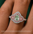 Michaela Halo Pave Accents (White and Pink Side Diamonds) Fancy Green Pear Lab Diamond Ring in White Gold 18K