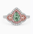 Michaela Halo Pave Accents (White and Pink Side Diamonds) Fancy Green Pear Lab Diamond Ring in White Gold 18K