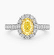 Halo Pave Fancy Yellow Oval Lab Grown Diamond Ring in White Gold 18K