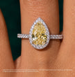 Halo Pave Fancy Yellow Pear Lab Grown Diamond Ring in White Gold 18K